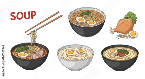 Delicious Bowls of Ramen Noodles with Various Toppings.
