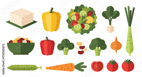 Assortment of Fresh Vegetables and Tofu Healthy Food Illustration.