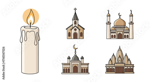 Tall White Candle with Lit Flame and Dripping Wax.