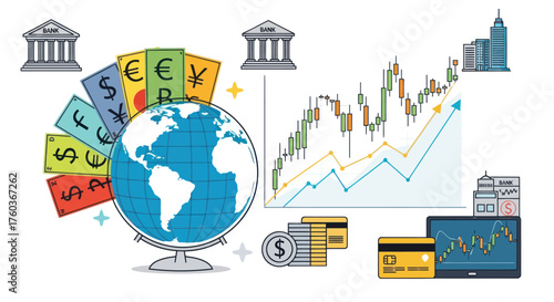 Global Financial Markets and Economic Growth Illustration.