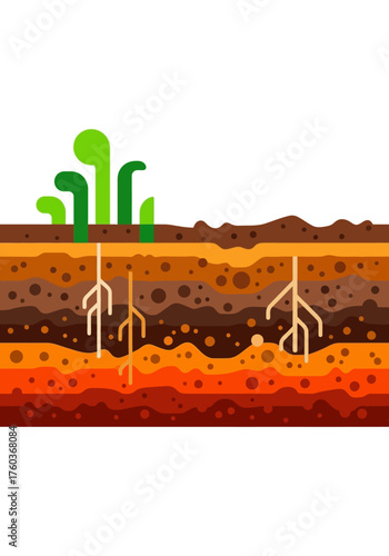 Simplified Illustration of Plant Growth Roots and Soil Layers.