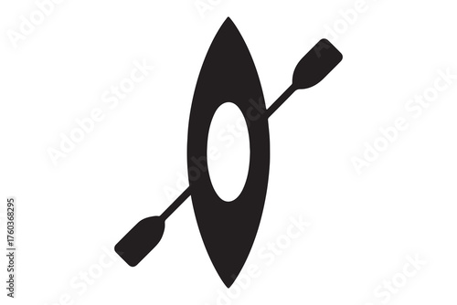 Black canoe silhouette with paddles isolated simple icon design