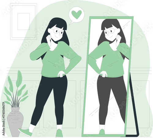Woman Admiring Herself in Mirror with Heart Symbol vector illustration