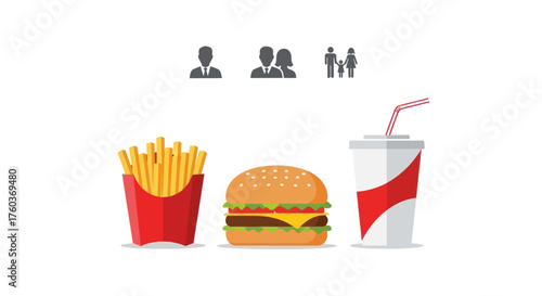 Fast Food Meal: Burger Fries and Soda with Straw a Quick Lunch Option.