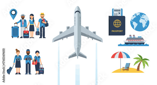 Vector Illustration of a Modern Passenger Airplane Flying Upwards.