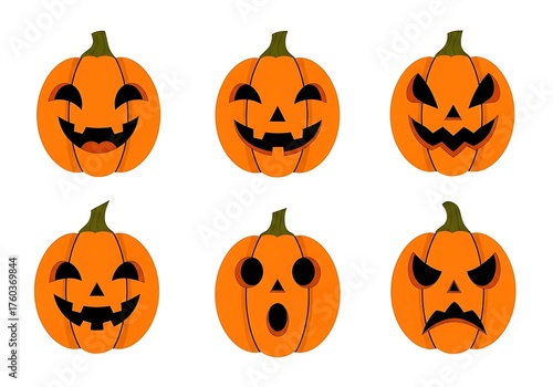 Collection of Six Spooky Jack O Lantern Faces for Halloween Celebration