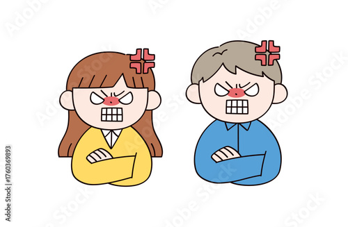 怒っている男女2人のイラスト