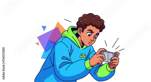 A young person engrossed in playing a game on their mobile phone, with a focused expression.