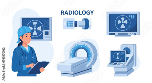 Professional Radiologist Doctor with MRI and X-ray Imaging Equipment.