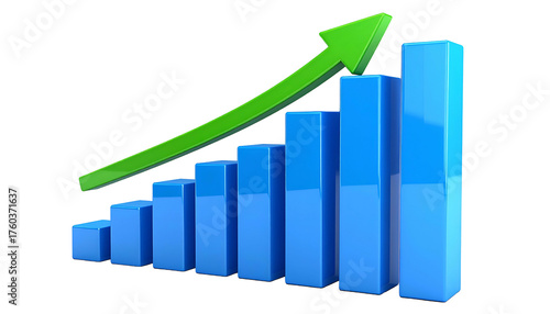 Free Download Blue bar graph representing growth, with a green upward arrow over a black background - GFXLoad