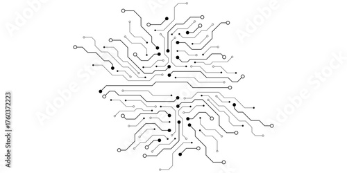 Motherboard digital abstract background. AI circuit board technology texture design. Semiconductor and computer processor on tech banner template concept. Vector illustration