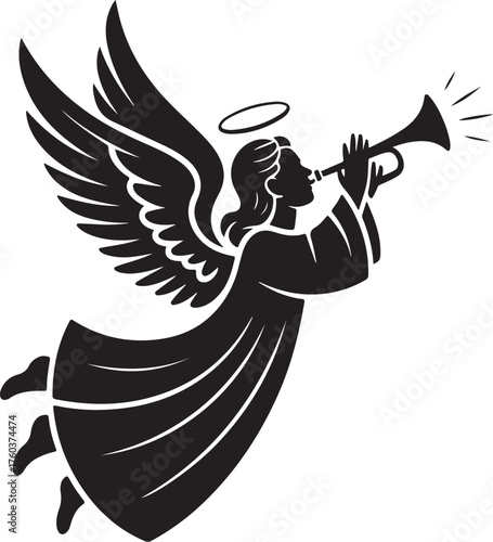 Angel blowing trumpet heralds divine news joyfully