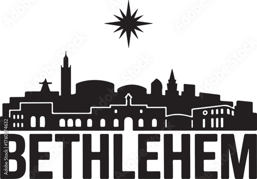 Bethlehem skyline silhouette with star for Christmas designs