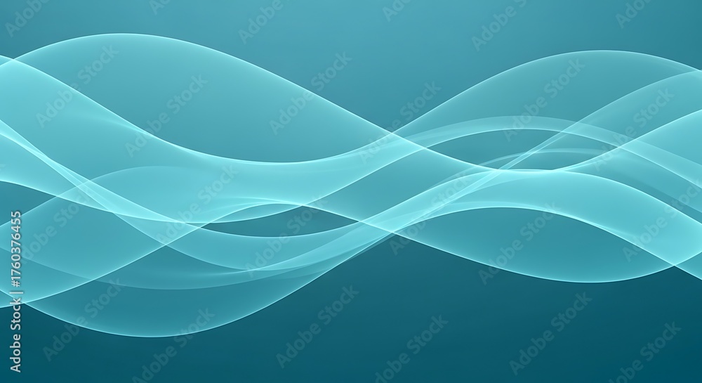 Obraz premium Abstract background featuring smooth, flowing, translucent cyan waves on a dark teal backdrop.