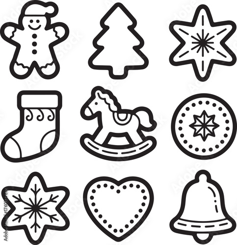 Festive holiday cookie icons for joyful celebrations