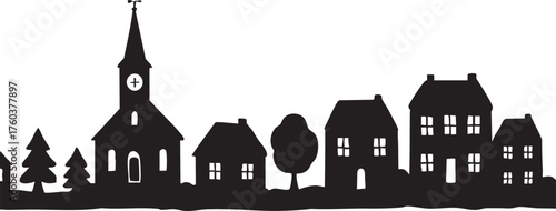Village silhouette vector set old town skyline design