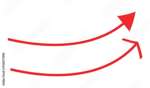 Two red arrows pointing upwards and forward on white background