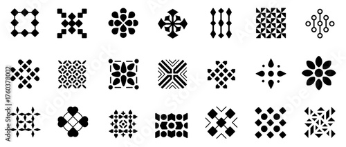 Geometric Shape Symbol Collection, Bold Abstract Black Pattern Set, Modern Minimal Vector Icons, Decorative Graphic Elements for Logo, Textile, Poster, and Branding Design