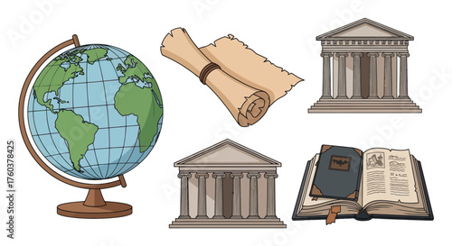Collection of Illustrated Educational and Historical Objects.