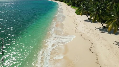 Serene Tropical Beach with Crystal Clear Water and Lush Palm Trees