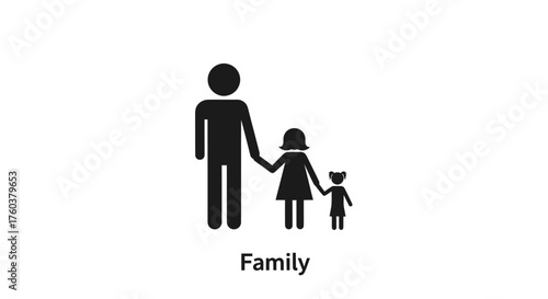 Simple Black Silhouette of a Family Holding Hands Together.
