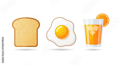 Illustrated Breakfast: Toast Fried Egg and Orange Juice.