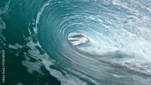 Majestic Ocean Wave Crashing on Serene Tropical Beach Scene