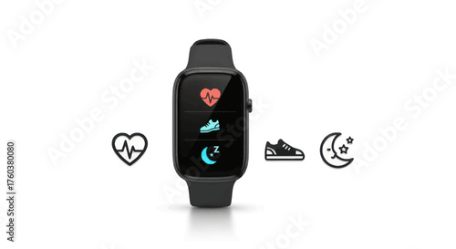 Modern Smartwatch Displaying Health and Activity Icons.