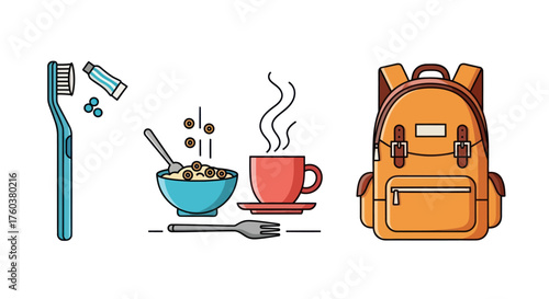 Orange Backpack with Straps and Front Pocket Isolated.