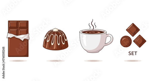 Assortment of Delicious Chocolate Treats and Hot Beverage.