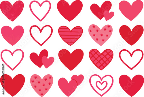 Heart vector design pattern with red and pink hearts, love background, and Valentine decoration illustration