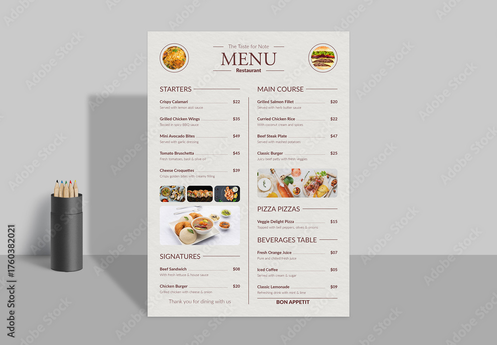 Food Menu Template Layout Stock Template | Adobe Stock