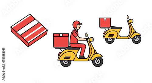 Pizza Delivery Service with Scooters and Boxes Illustration.