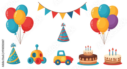 Festive Birthday Party Decorations and Treats Collection.