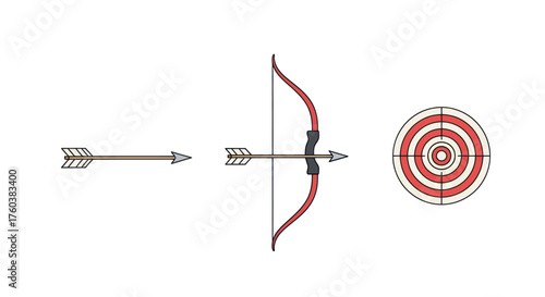 Bow and Arrow Aiming at Target Illustration.