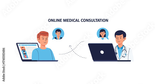 Online Medical Consultation Between Patient and Doctor via Laptops.