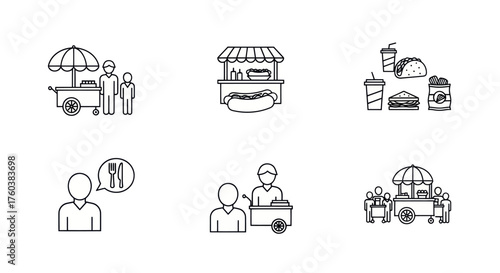 Vector Illustration of Street Food Cart and Vendors.