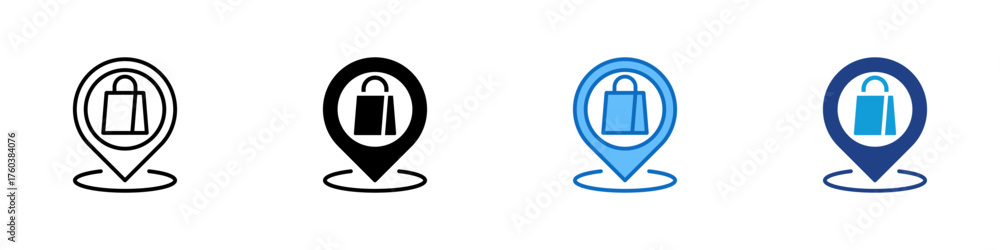 Obraz premium Shopping Location Multiple Style Icon Design Vector - shopping bag inside a location marker representing store, shop, or mall location