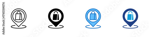 Shopping Location Multiple Style Icon Design Vector - shopping bag inside a location marker representing store, shop, or mall location
