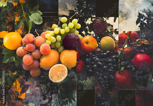 collage of varieties of fruit essences such as colors, shapes, or texture with mood and tone