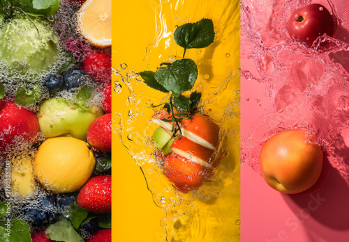 collage of varieties of fruit essences such as colors, shapes, or texture with mood and tone