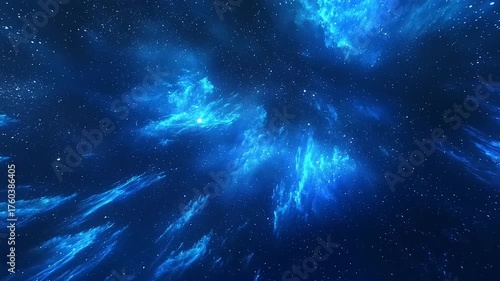 Deep blue cosmic nebula filled with countless tiny stars.