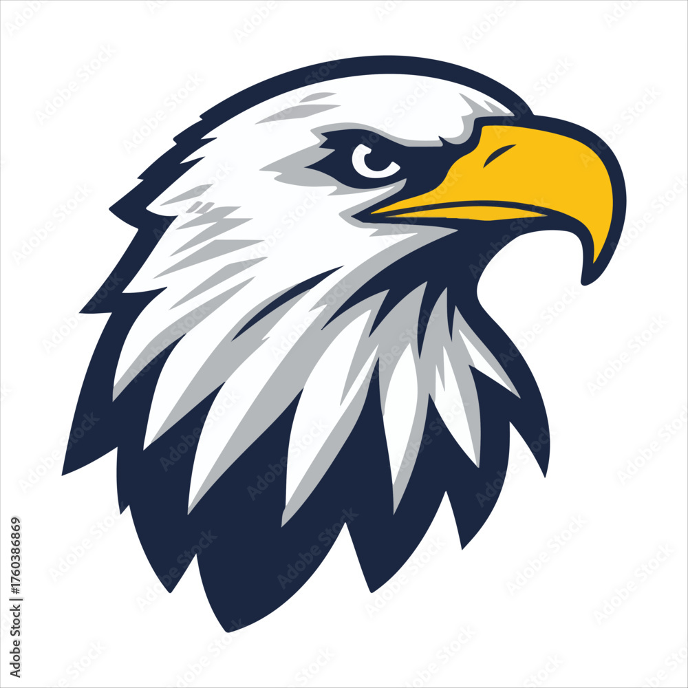 Fototapeta premium Bald Eagle Head Vector Illustration,Fierce Eagle Mascot Logo Design,American Eagle Head Vector Art,Powerful Eagle Bird Graphic Isolated,Eagle Head Emblem for Sports and Branding,