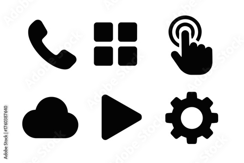 Collection of minimalist black communication and technology icons