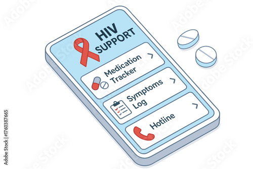 Hiv support app interface with medication tracker and symptoms log