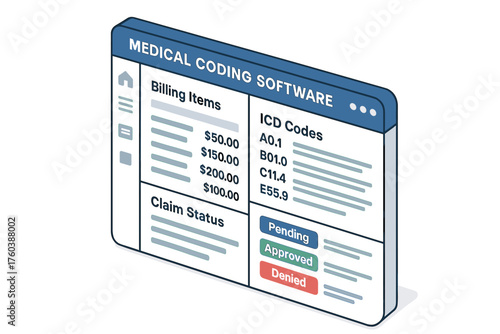 Medical coding software interface with billing items and icd codes