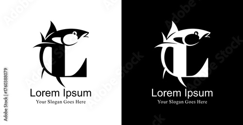 Tuna fish logo design combined with the letter L