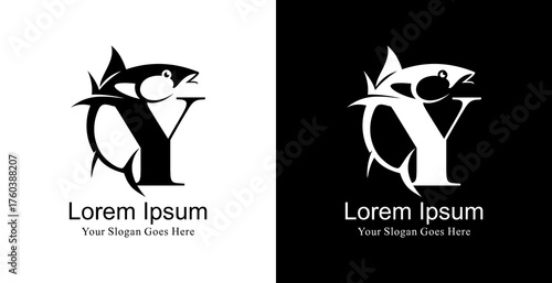 Tuna fish logo design combined with the letter Y