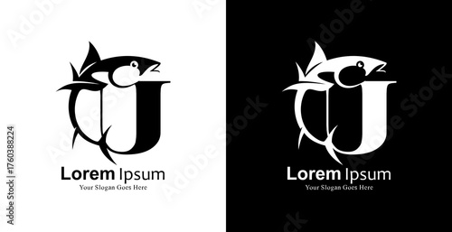 Tuna fish logo design combined with the letter U