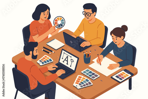 Creative team collaboration with diverse adults engaged in design and planning